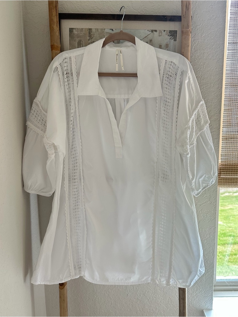 Anthropologie White Lace-Trim Top XL